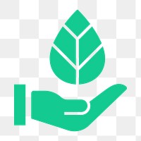 Hand png presenting leaf icon sticker, flat design, transparent background