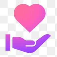 Hand png presenting heart icon sticker, gradient design, transparent background