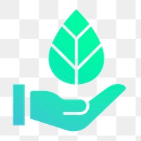 Hand png presenting leaf icon sticker, gradient design, transparent background