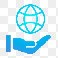 Hand png presenting globe icon sticker, gradient design, transparent background