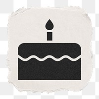 Birthday cake png icon sticker, ripped paper design, transparent background