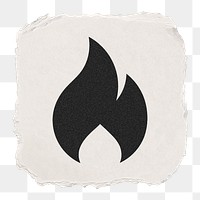 Flame png icon sticker, ripped paper design, transparent background