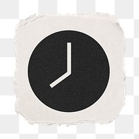 Clock png icon sticker, ripped paper design, transparent background