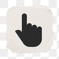 Pointing hand png icon sticker, ripped paper design, transparent background