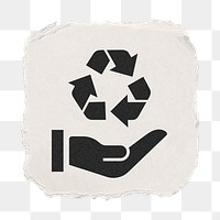 Recycle hand png icon sticker, ripped paper design, transparent background