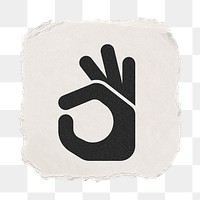 Okay hand png icon sticker, ripped paper design, transparent background