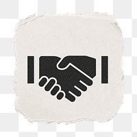 Business handshake png icon sticker, ripped paper design, transparent background