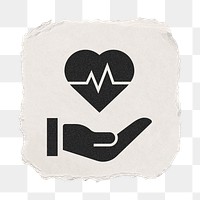 Heartbeat hand png icon sticker, ripped paper design, transparent background