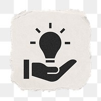 Light bulb png hand icon sticker, ripped paper design, transparent background