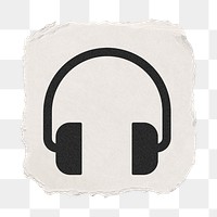 Headphones, music png icon sticker, ripped paper design, transparent background