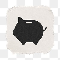 Piggy bank png icon sticker, ripped paper design, transparent background