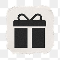 Gift box png reward icon sticker, ripped paper design, transparent background