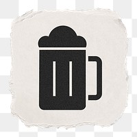 Beer glass png icon sticker, ripped paper design, transparent background