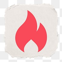 Flame png icon sticker, ripped paper design, transparent background