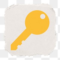 Key, safety png icon sticker, ripped paper design, transparent background