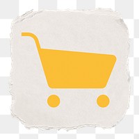 Shopping cart png icon sticker, ripped paper design, transparent background