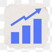 Growing bar png charts icon sticker, ripped paper design, transparent background