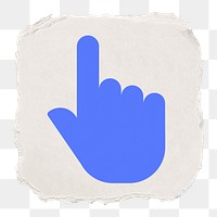 Pointing hand png icon sticker, ripped paper design, transparent background