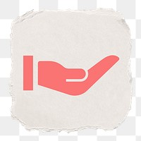 Cupping hand png icon sticker, ripped paper design, transparent background