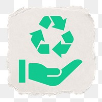 Recycle hand png icon sticker, ripped paper design, transparent background