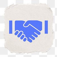 Business handshake png icon sticker, ripped paper design, transparent background