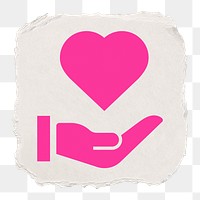 Hand png presenting heart icon sticker, ripped paper design, transparent background