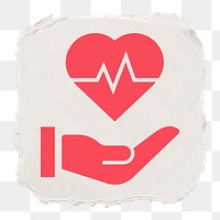 Heartbeat hand png icon sticker, ripped paper design, transparent background