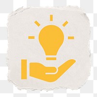 Light bulb png hand icon sticker, ripped paper design, transparent background