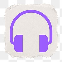 Headphones, music png icon sticker, ripped paper design, transparent background