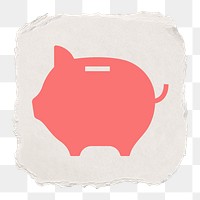 Piggy bank png icon sticker, ripped paper design, transparent background