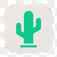 Cactus png icon sticker, ripped paper design, transparent background