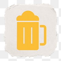 Beer glass png icon sticker, ripped paper design, transparent background