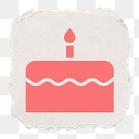 Birthday cake png icon sticker, ripped paper design, transparent background