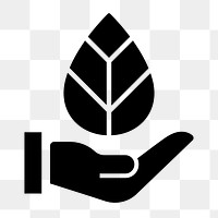 Hand png presenting leaf icon  sticker, simple flat design, transparent background