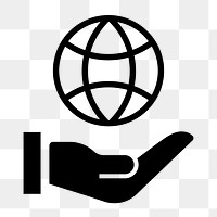 Hand png presenting globe icon sticker, simple flat design, transparent background