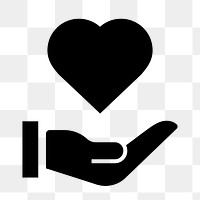 Hand png presenting heart icon sticker, simple flat design, transparent background