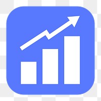 Growing bar png charts sticker, flat square icon, transparent background