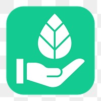 Hand png presenting leaf sticker, flat square icon, transparent background