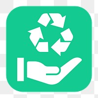 Recycle hand png sticker, flat square icon, transparent background