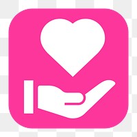 Hand png presenting heart sticker, flat square icon, transparent background