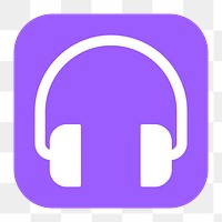 Headphones, music png sticker, flat square icon, transparent background