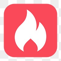 Flame png sticker, flat square icon, transparent background