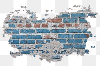 Brick wall png sticker, blue crack pattern, transparent background