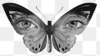 Surreal butterfly png sticker, human eyes, transparent background