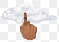 Png hand touching cloud sticker, transparent background