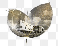 Air pollution png sticker, leaf shape, environment remixed media, transparent background