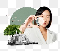 Woman & technology png sticker, business people remixed media, transparent background