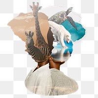 Safari animals png sticker, people head remixed media design, transparent background