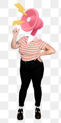 Megaphone head png woman, marketing remixed media, transparent background