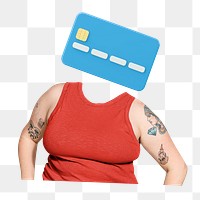 Credit card head png woman sticker, shopping remixed media, transparent background
